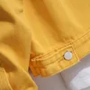 Color Stitching Men's Sets Casual Loose Half Yellow and Half White Denim Jacket Matching Slim Stretch Jeans 2-piece-set Conjuntos de hombres