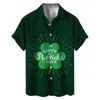 Casual overhemden voor heren, button-down St. Patricks' Day, overhemd met korte mouwen, herfstgroen, 3D-katoen, lang