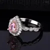 Cluster Rings Qwomen Silver Color Ring Trend Pink Crystal Pear Shaped Luxury Engagement Wedding Bridal Jewelry