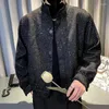 Herrjackor 2024 Autumn Winter Woven tyg män står krage affär casual short coat social streetwear bomber kläder