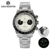 ساعة معصم San Martin Men Watch 40mm Panda BB Chronograph Retro Seagull Segull ST1901 Manual Mechanical Japphire 100M مقاوم للماء