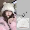 Beanie/Skull Caps Cute Ear Women Earmuffs Cap Cartoon Bear Ear Protection Hat Solid Color Plush Beanies Girl Winter Warm Fluffy Fur Headgear J231130