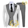 Mäns kostymer blazers passar bröllop smoking 3 -stycken set vit jacka byxor väst brudgummen formell mode blazer för man 231129