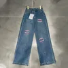 Jeans firmati Jeans ricamati a vita alta Pantaloni casual in denim a gamba dritta da donna