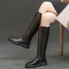 Bottes Femmes bottes longues en cuir véritable à semelles épaisses bottes d'hiver pour femmes bottes chaudes en peluche au genou dames chaussons de moto WSH4973 231129