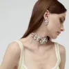 Orecchini pendenti Stilista di moda Marchio Fiore di cristallo Grande clip per orecchio in argento Donna Europa America Tendenza gioielli