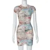 Casual Jurken JAMERARY Mode Zomer Bloemenprint Mini Mesh Tule Vrouwen Korte Mouw Schede Bodycon Vestidos Party Night