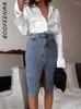 Skirts BOOFEENAA Irregular Denim Womans Clothing Asymmetrical High Waisted Slit Blue Jean Midi Skirt Fashion 2023 C69-DZ29