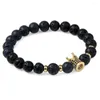 Strand Gold Kolor Crown Black Lava Bracelets 8 mm Natural Stone Fashion Simple Classic Elastyczny lina dla kobiet mężczyzn