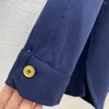 Mulheres Camisetas Sal Casaco Versátil Feminino Carta Bordado Manga Longa Polo Pescoço Azul Solto Top 2023