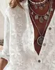 Kvinnor BLOUSES Fashion Floral Mönster Långärmad skjorta Stand Collar Top Women 2023 Summer Plain Button Front Elegant Mervatile Basic Wear