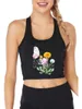 Tanques femininos Um top de colheita inspirado no verão com floral e borboleta gráfico de rua moda regatas de algodão personalizável camisola esportiva
