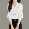 Kvinnors blusar skjortor Elegant Lady White Long Sleeve Fashion Women 2023 Vintage Style Casual Women Basic Tops Cloingyolq