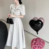 Arbetsklänningar vintage elegant tweed Tvådelar Set Women Summer Autumn Puff Short Sleeve Top och Long Kirt Korean Outfits