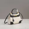 قماشية أزياء جديدة مع Hkelys مع جلد Lychee Pattern Womens Bag Propedoile Leather حقيبة يد 28 سم