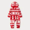 Familjsmatchande kläder Patpat Christmas Allover Red Print långärmad huva med dragkedja onesies Pyjamas Set Flame Resistant 231129