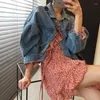 Women's Jackets Denim Jacket Korean Chic Autumn Retro All-match Single-breasted Loose Bf Style Short Section Pleated Puff Sleeve Female