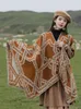 Scarves Poncho Women Ethnic Style 2023 Windproof Geometric Pattern Cape Autumn And Winter Split Shawl Pashimina Double-sided Scarf