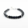 Strand Hématite Face Plat Perles Bracelet Cristal À La Main Redimensionnable Main Chaîne Bijoux Pour Femmes Rouge Noir Jaune Bleu