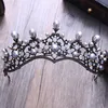 Barock Vintage Kristall Perle Braut Tiaras Haarband Kopfschmuck Schwarz Strass Prinzessin Festzug Krone Hochzeit Haarschmuck Y2335h
