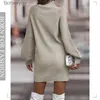 Basic Casual Dresses Vintage Winter Knitted Dress Ladies Chic Turtleneck Lantern Long Sle Mini Sweater Dresses for Women New Arrival 2023 ClothesL231130