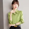 Blusas femininas camisas outono inverno c blusa verde mulheres manga comprida botão simples vintage moda senhora tops cloingyolq