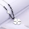 Pendant Necklaces Stainless Steel Clover Heart Tree Of Life For Women Accessories Black Crystal Chain Bohemian Jewelry