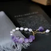 Strand Trendy Romantic Natural Stone Amethyst Bracelet Genuine Freshwater Pearl Beaded Handmade Stainless Steel For Women