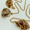 Pendant Necklaces Gold Color Crystal Cage Necklace Holder Metal Chain Empty Gem Stone Keeper Adjustable Stainless Steel Collection X127