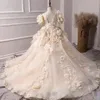 luxury Champagne Flower Girl Dresses 2024 3D Floral Appliques Sparkly Sequined Beaded KidsBirthday Pageant First Communion Gown