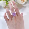 14mm*16mm Choucong Brand Wedding Rings Luxury Jewelry Solitaire Real 100％925 Sterling Silver Ice Flower Cut Pink NaturalMoissanite Diamond Women Promise Ring Gift