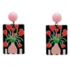 Boucles d'oreilles pendantes colorées pour femmes, accessoires rectangulaires, motif floral, pendentifs en acrylique, meilleure vente