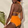 Damskie odzież kąpielowa kolorowe kolory frędzle kulki bikini zacisk dobre elastyczność kantar stanik wysoki talia do aktywności wody garnitur kąpielowy