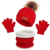 Sciarpe Avvolge Bambini Inverno Abiti caldi Cappello lavorato a maglia Sciarpa e guanti Set per ragazze Ragazzo Pompon Berretto Regali di Natale per bambini 1-5 anni 231129