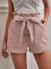 Women's Shorts Europe and America Cross border New 2023 Summer Loose Linen Casual Poets Solid Large High Waist Wide Leg Pantsyolq