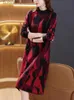 Podstawowe sukienki swobodne koreańskie nadruk mody dzianiny dla kobiet jesienne zima kaszmir kaszmirowy gruba ciepła sukienka 2023 Elegancka luźna sukienki na balk231130