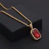 Mens Mini Ruby Pendant Necklace Gold Cuban Link Chain Fashion Hip Hop Necklaces Jewelry for Men282r