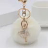 Keychains Fashion Rhinestone Ballerina Girl Keychain Fake Fur Ball Metal Key Ring Dames Handtas Backpack Auto Pendent Sieraden Geschenken