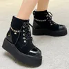 Winter New Women Boots Famous Designer Metal Letter Label Lacing Brand Short Barre Ladies Boots Genuine Leather Increase Non Slides Thick Bottom Chain Martin Boot