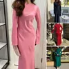 Casual jurken Maxi-jurk met ronde halslijn Chique dameslente-herfst Elegante lange mouw Schedestijl met zachte taille voor oude vrouwen