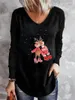 女性用Tシャツ服2023ファッションカジュアル面白いかわいい漫画プリントクリスマスTシャツ女性Y2K vネック長袖ルーズチュニックトップ