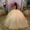 Champagne Glanzende Quinceanera Jurk Bandjes Off Schouder Zoete 16 Jaar Jurken Verjaardagsfeestje Prinses Gezwollen Baljurk Formele Vestidos 15