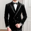 Ternos masculinos Blazers Outono Britânico Preto Veludo Homens Blazers Double Breasted Jaqueta Casual Casamento Vestido de Negócios Casaco Social Banquete Smoking Traje 231130