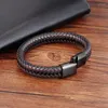 Charm Bracelets Fashion Punk Men Black Brown Braided Leather Bracelet Stainless Steel Magnetic Clasp Bangles Male Female Jewelry Gift