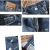 Jeans masculinos maden workwear retro rasgado buraco lavado orelha vermelha magro encaixe pequeno perna reta outono calças cortadas