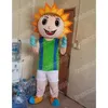 Costume della mascotte del ragazzo del girasole di Halloween Personaggio del tema anime del cartone animato Taglia adulto unisex Puntelli pubblicitari Vestito da esterno per la festa di Natale