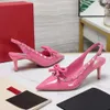 Najlepsza marka Slingbacks Women High Obcer Lakier skórzane nity dekoracyjne luksusowe designerskie sukienki buty zwykłe paski kostki Burek spiczasty imprezowy buty imprezowe