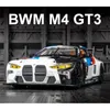 Blokken 1 24 M4 Legering sportwagenmodel Diecast metalen speelgoedvoertuigen Simulatie Geluid en lichtcollectie Kindercadeau 231129