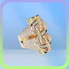 US Dollar Character Men039S 18K Gold Ring Copper Charm Silver Color Cubic Zircon Iced Fashion Hip Hop Jewelry2121183