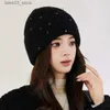 Beanie/Skull Caps Hat Women Winter Angora Knit Beanie Rhinestone Warm Soft Autumn Skiing Accessory For Outdoors Sports Holiday Hiking Q231130